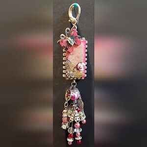 Handbag Accessory Pink and Gold Floral Pendant